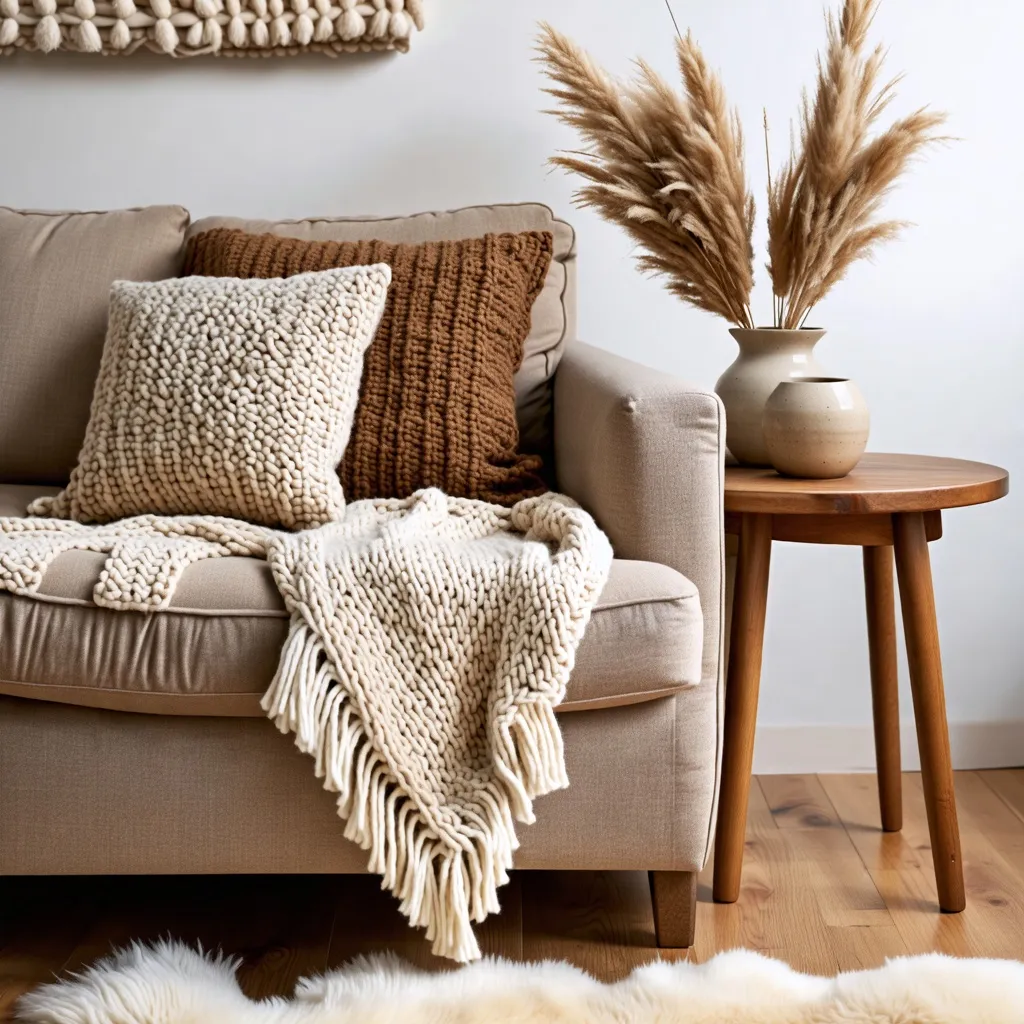 Acogedor ambiente de hogar con texturas y detalles naturales.