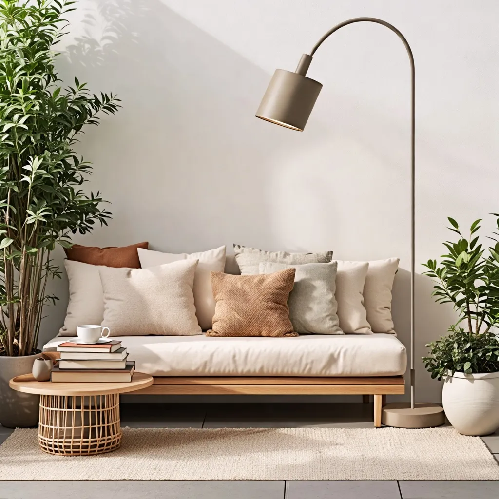 Acogedor espacio de descanso con diseño minimalista y elementos naturales.