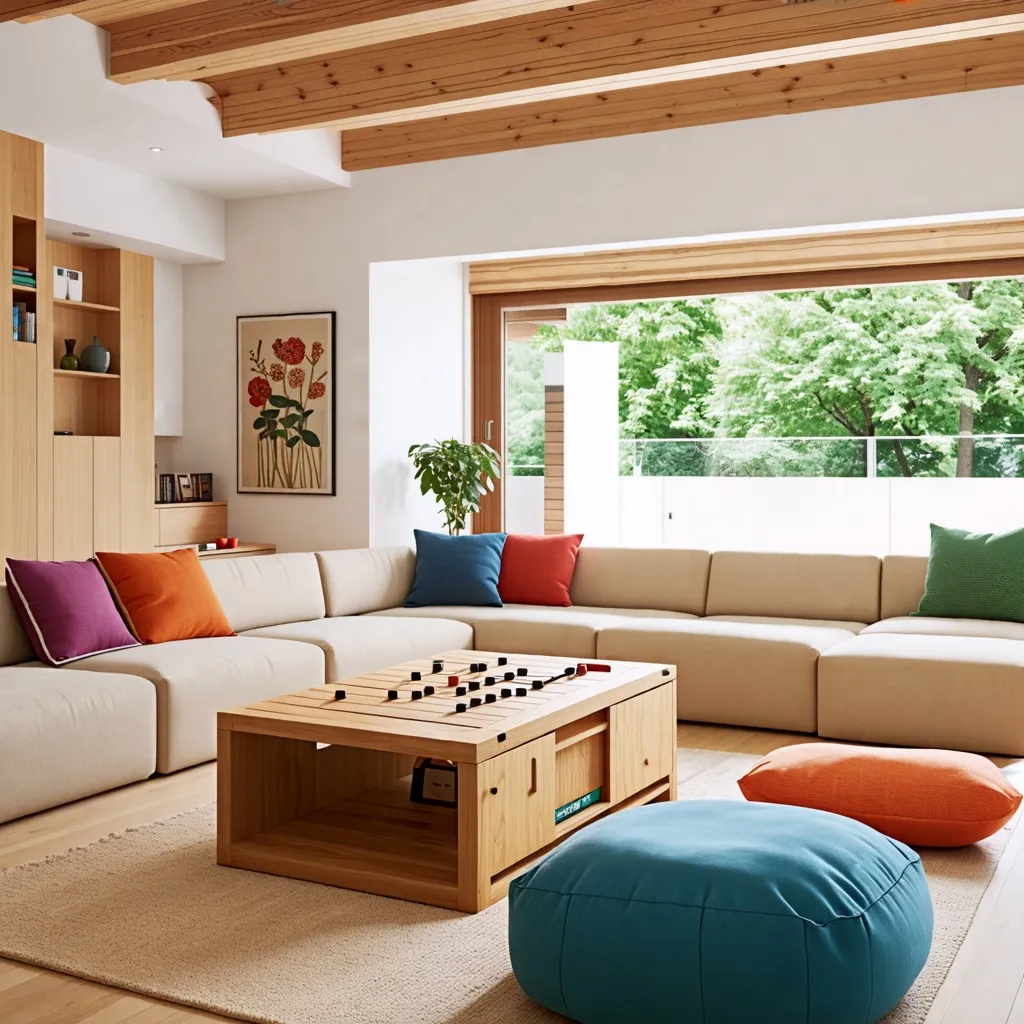 Acogedor espacio interior con detalles de madera y vista natural.