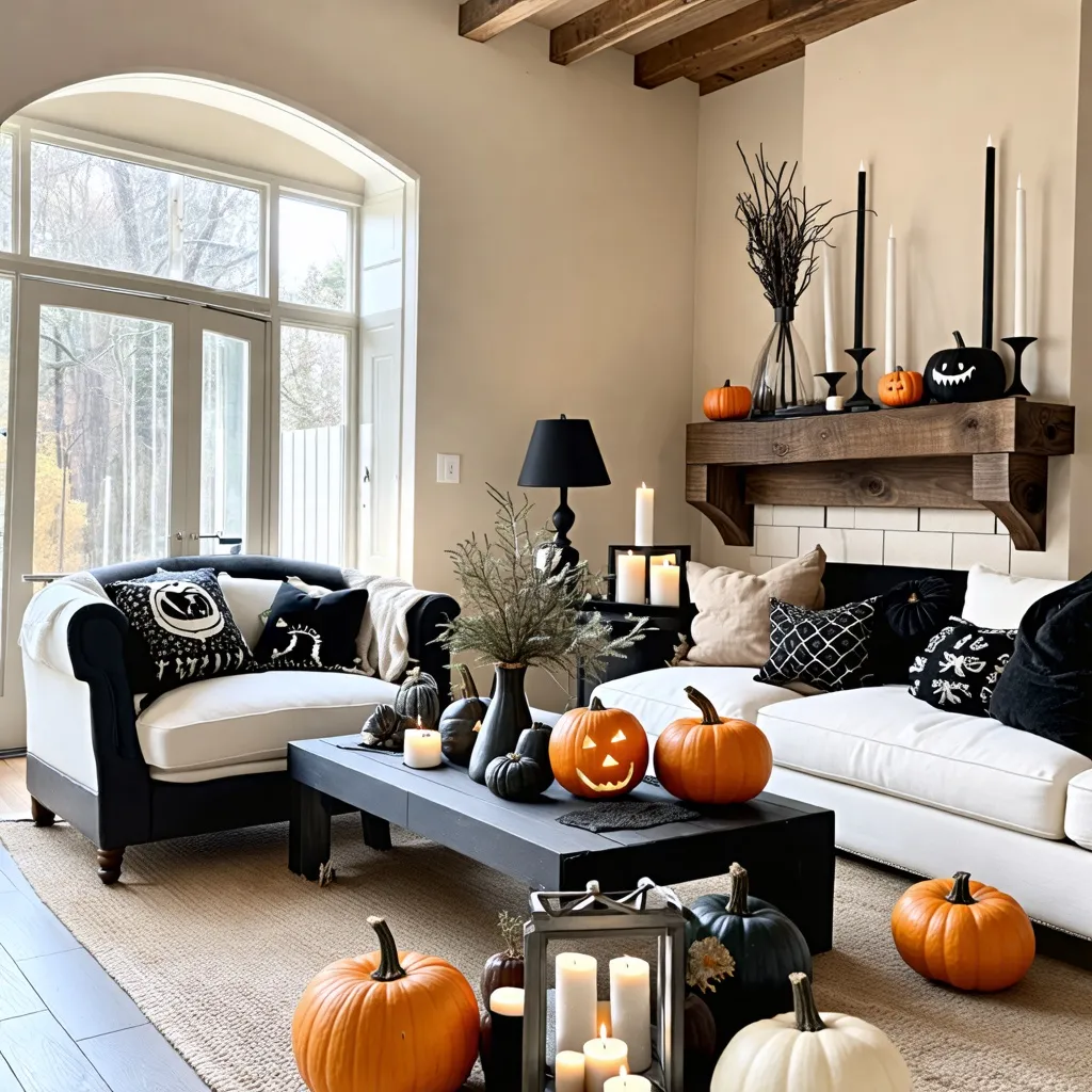 Acogedor hogar otoñal con decoración de Halloween