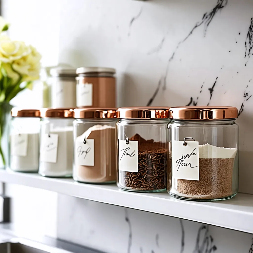 Almacenamiento elegante y organizado en la cocina moderna.