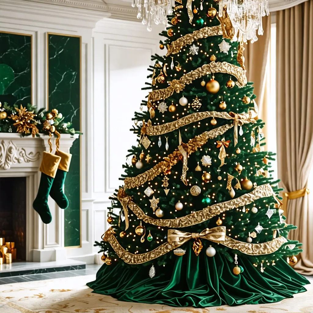 Árbol de Navidad elegante y deslumbrante en un entorno lujoso.