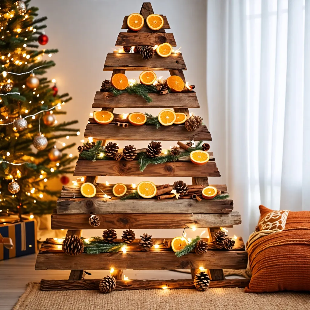 Árbol de Navidad de madera y cítricos, un festivo y natural diseño.