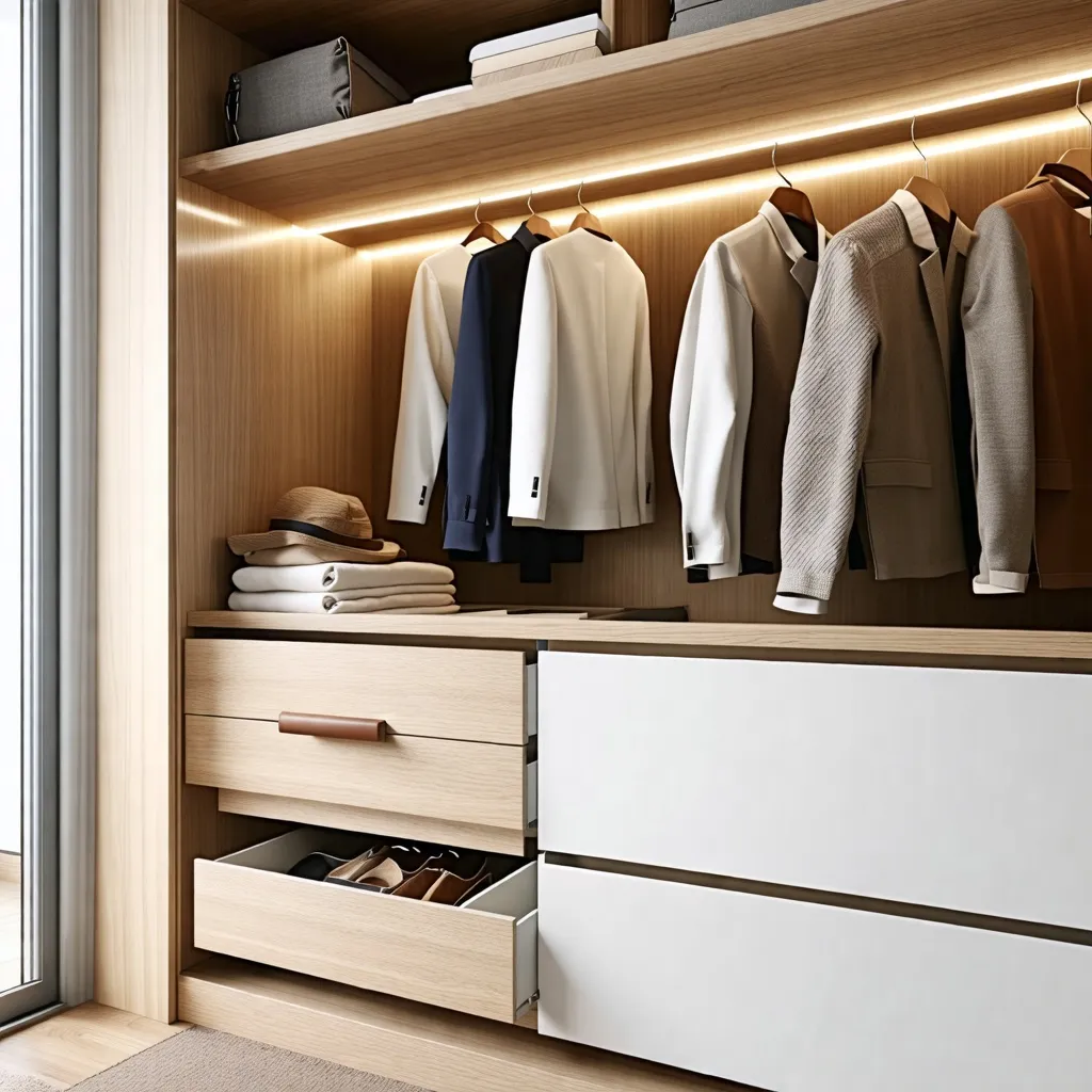 Organizado y elegante: un armario de madera con estilo.