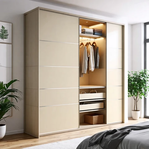 Armario moderno y amplio para un dormitorio acogedor.