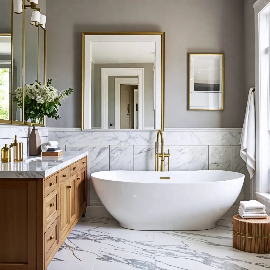Baño elegante y espacioso con detalles de lujo.