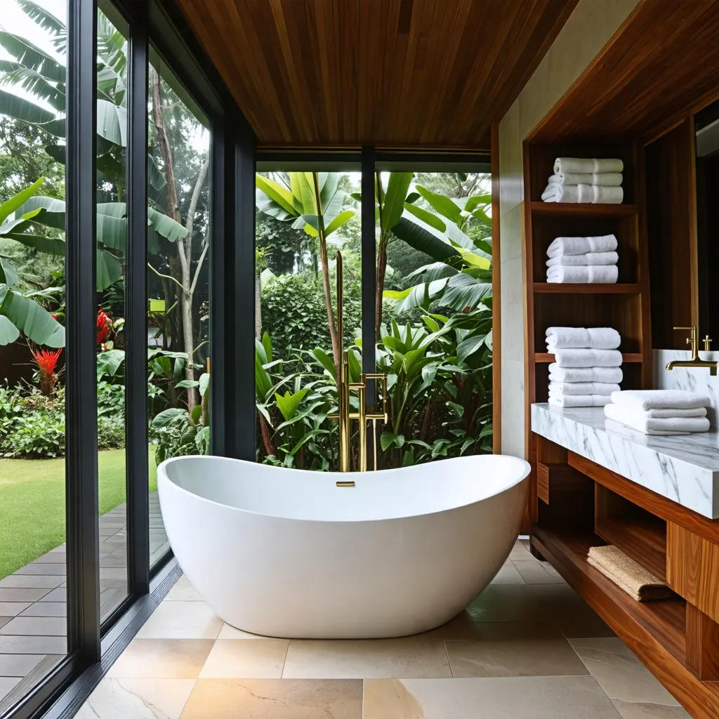 Baño de lujo en medio de la naturaleza: un oasis de relajación.