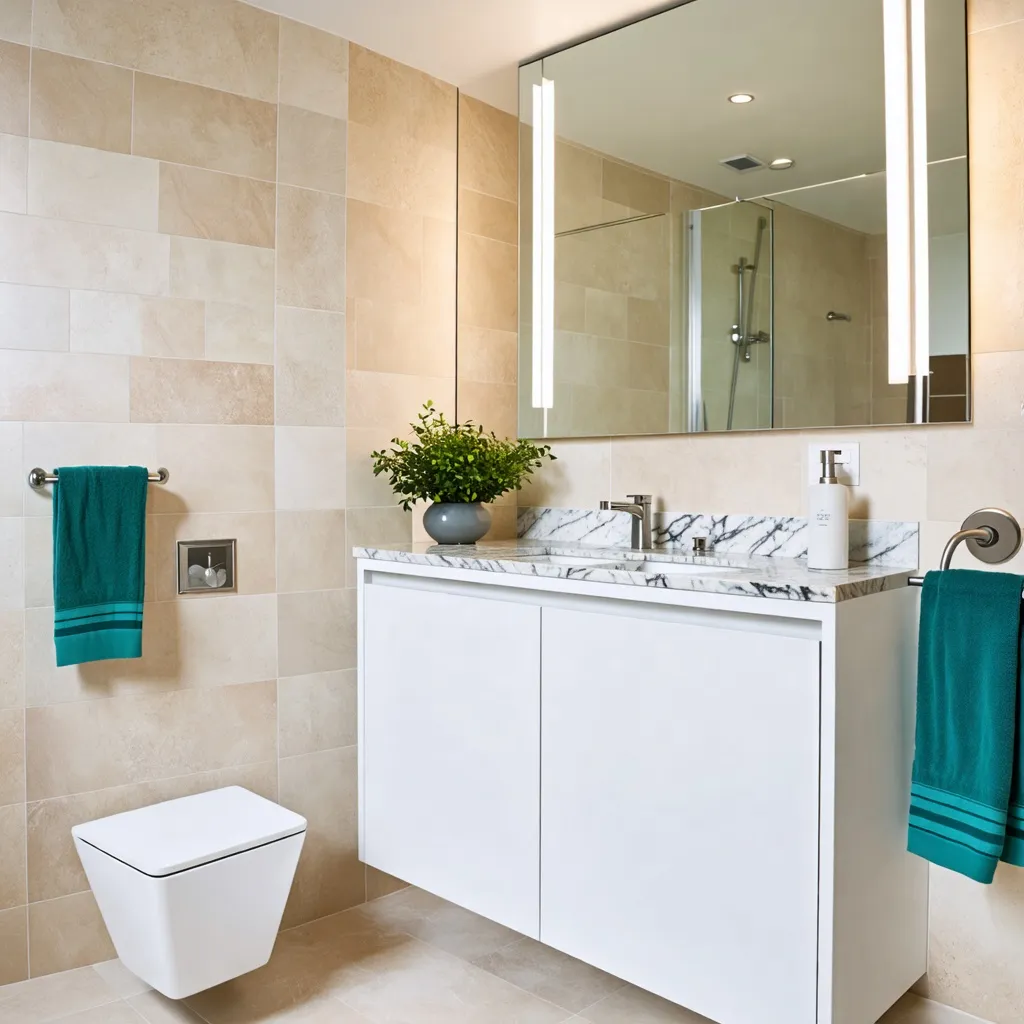 Baño moderno y elegante con detalles en verde.