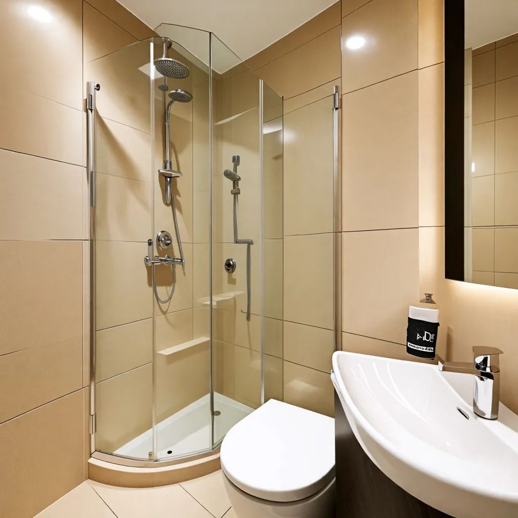 Baño moderno y funcional con ducha y lavabo de diseño.