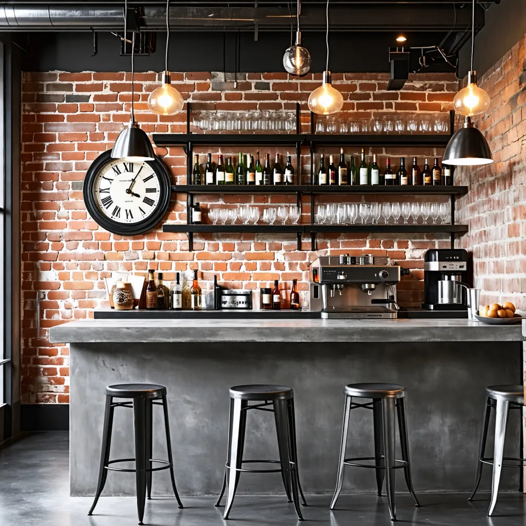 Bar rústico con diseño industrial moderno.