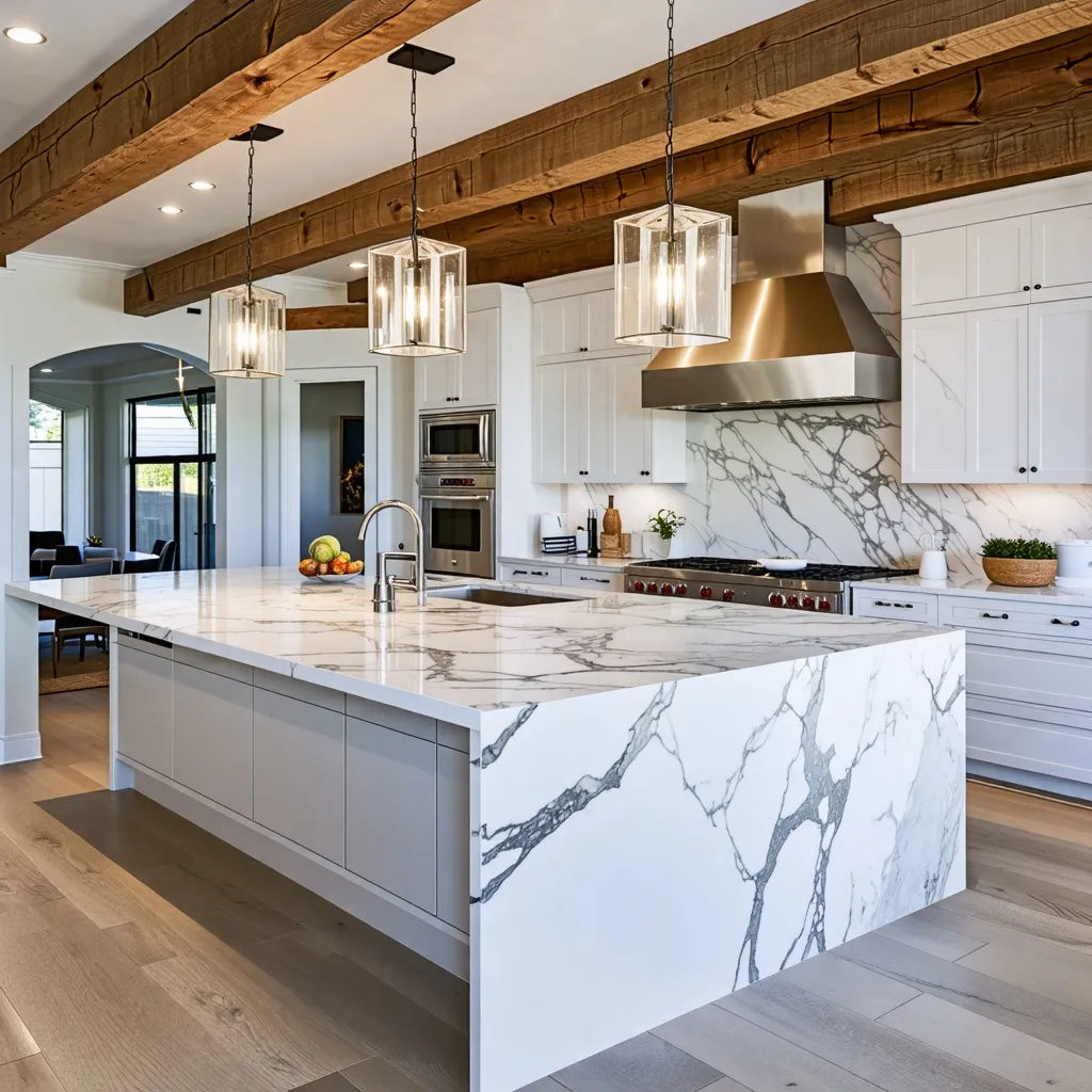 Cocina de diseño moderno con detalles rústicos y elegantes.