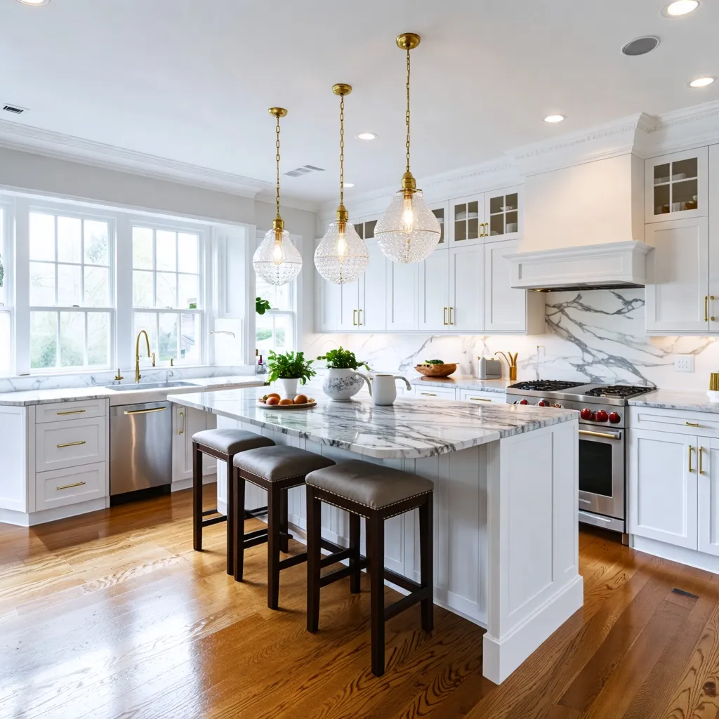 Cocina elegante y luminosa con detalles de lujo.