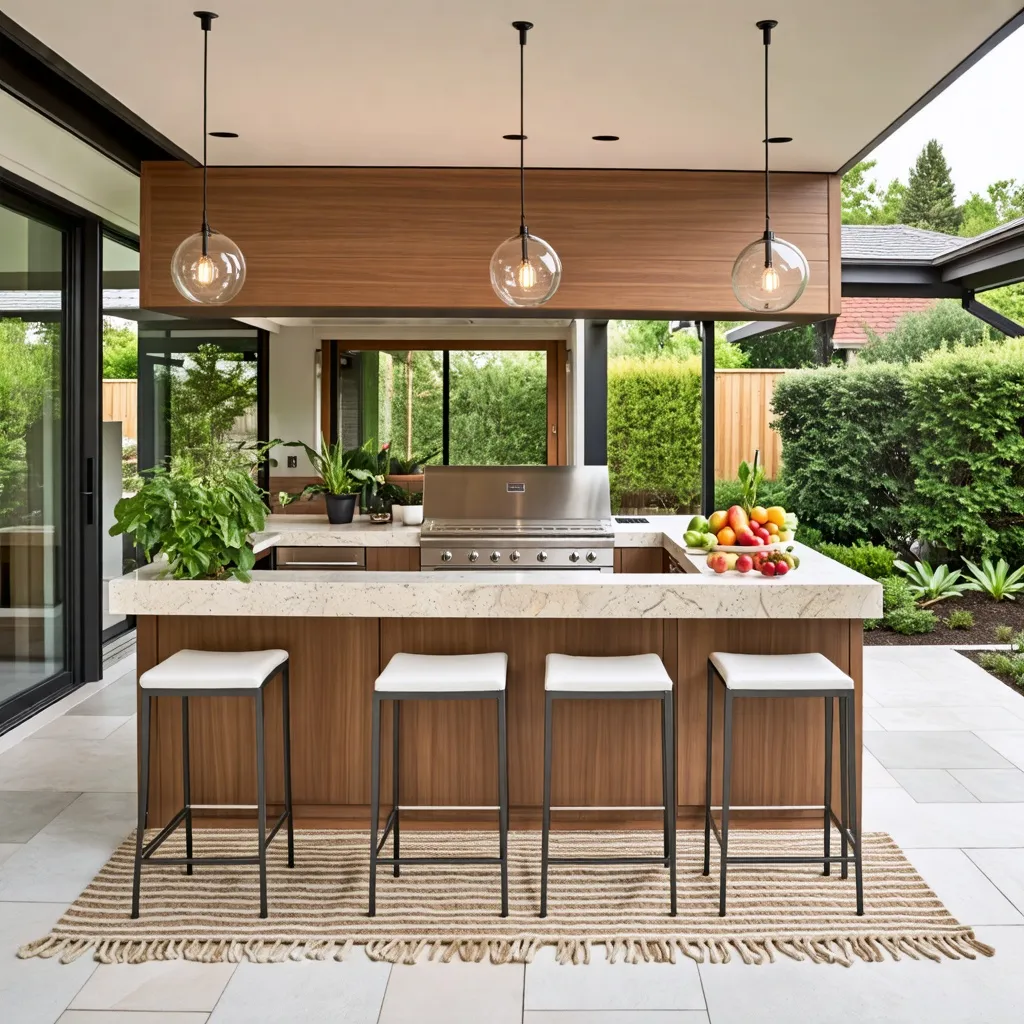 Cocina moderna y acogedora con vistas al jardín.