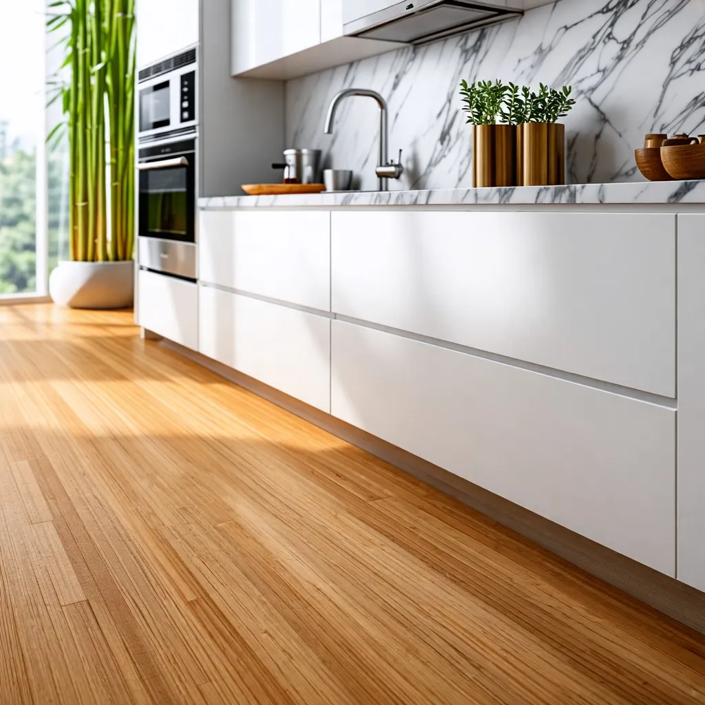 Cocina moderna y elegante con detalles naturales.