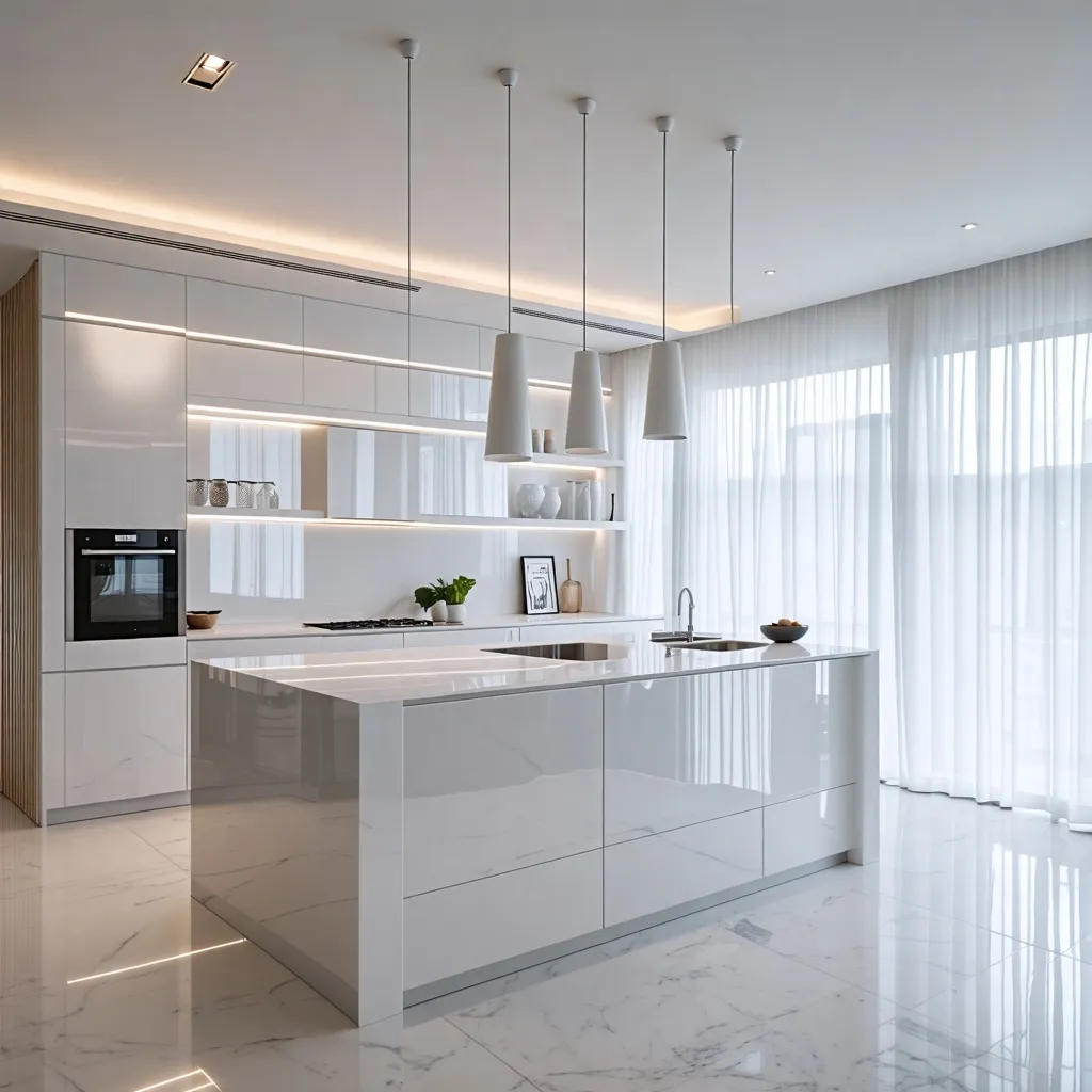 Cocina moderna y elegante con diseño minimalista y materiales de alta calidad.