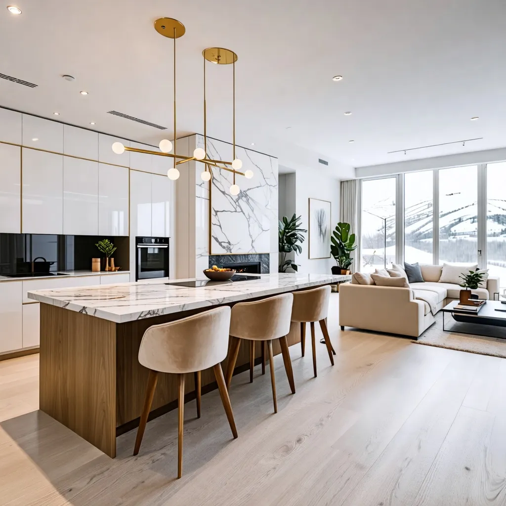 Cocina moderna y elegante con vistas panorámicas.