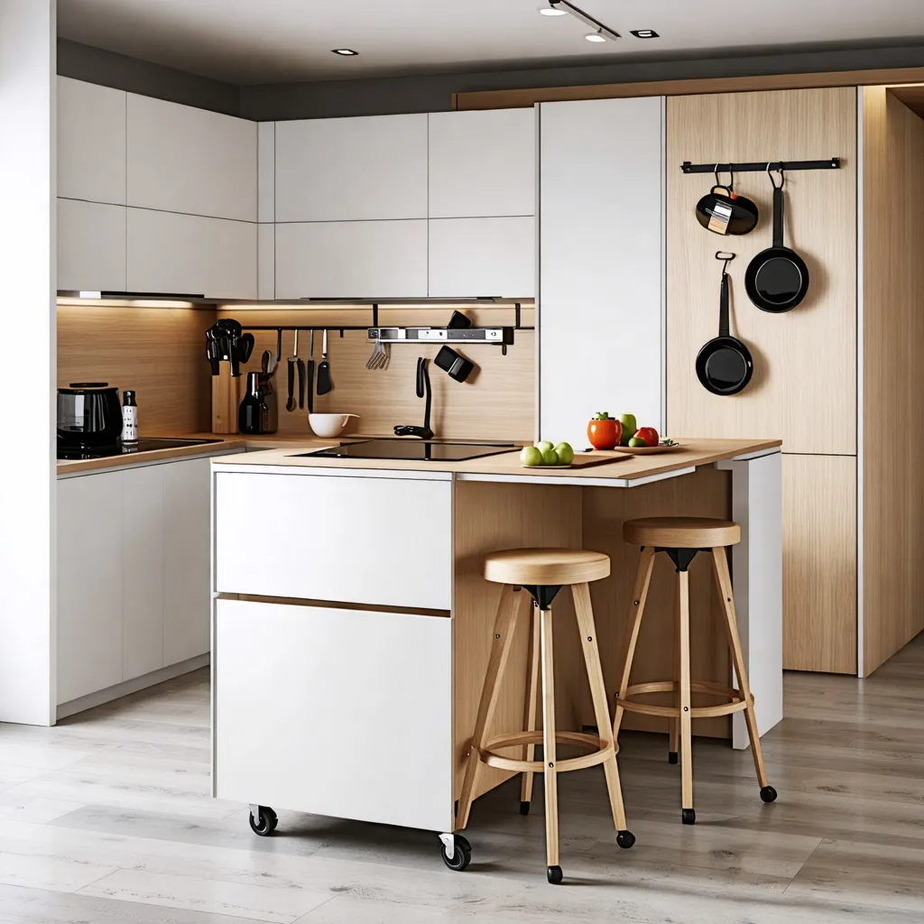 Cocina moderna y funcional con detalles de madera y acero.