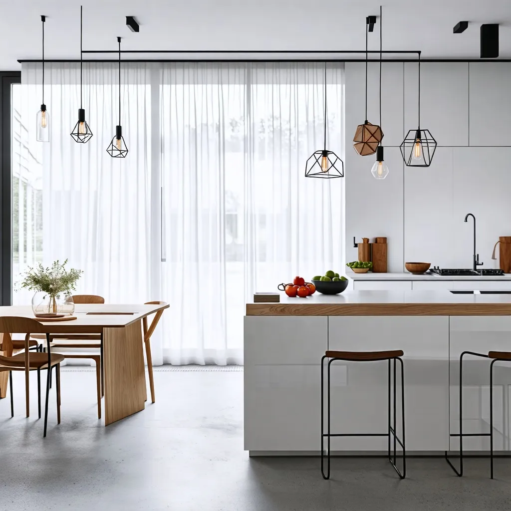 Cocina moderna y luminosa con detalles en madera y acero.