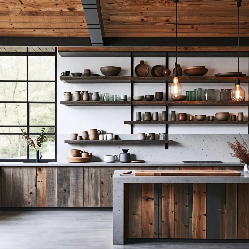 Cocina rústica y acogedora con detalles de madera y cerámica.