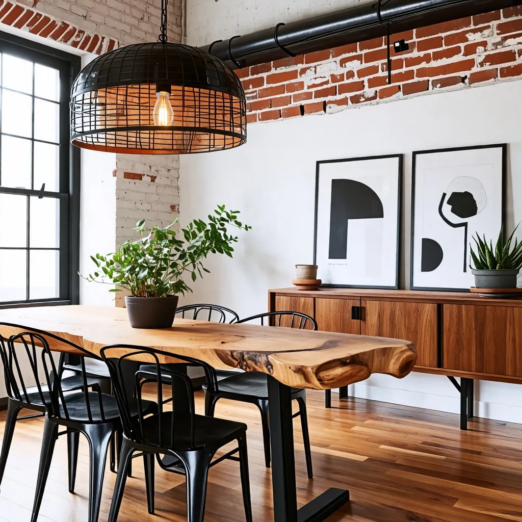 Comedor moderno y acogedor con muebles de madera y decoración minimalista.