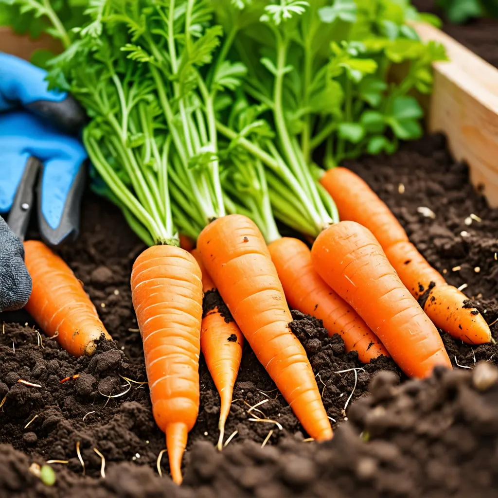 Cosecha de zanahorias frescas en la tierra, una imagen orgánica y saludable.