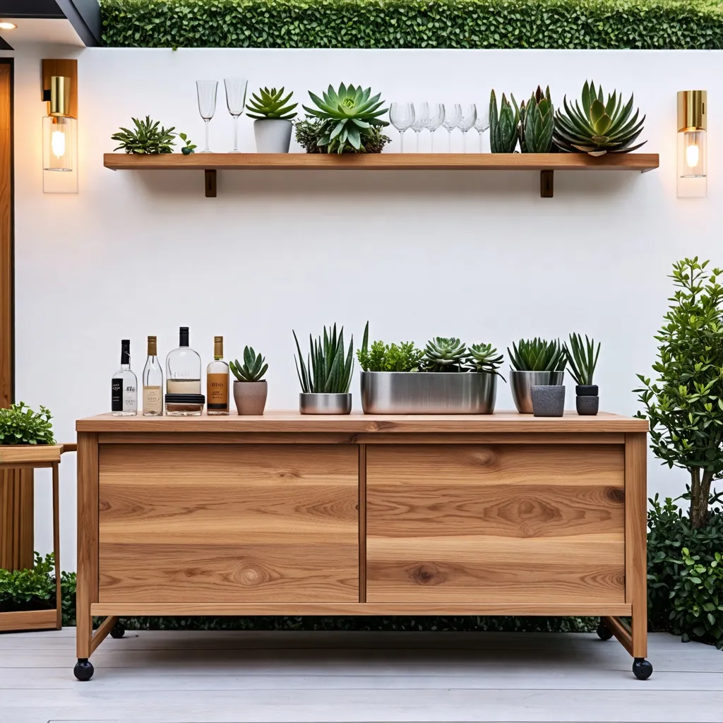 Decoración de interiores con plantas y estantería de madera.