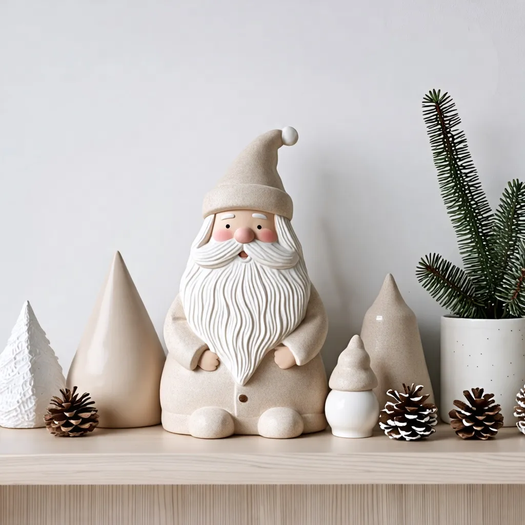 Decoración navideña con detalles naturales y un encantador Papá Noel.