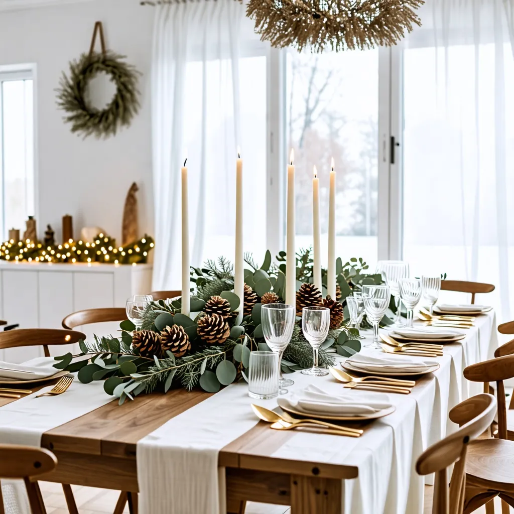 Decoración navideña elegante y sofisticada para una cena especial.