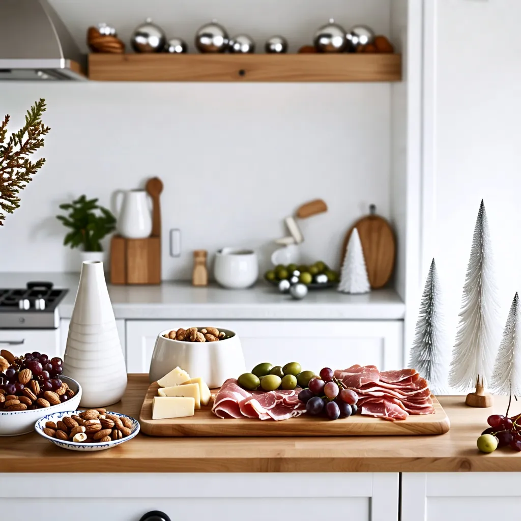 Delicioso aperitivo navideño en una cocina moderna y acogedora.