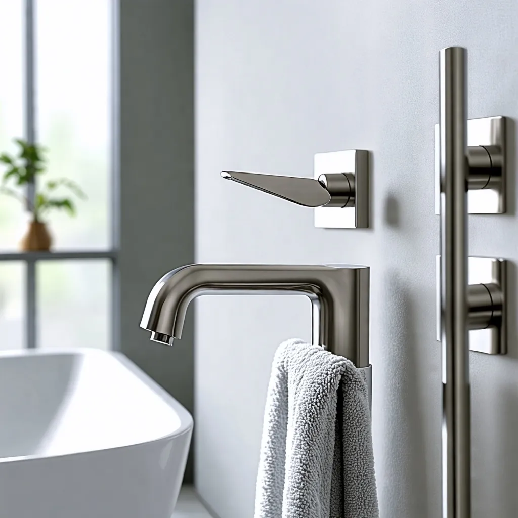 Diseño de baño moderno y elegante con accesorios de acero inoxidable.