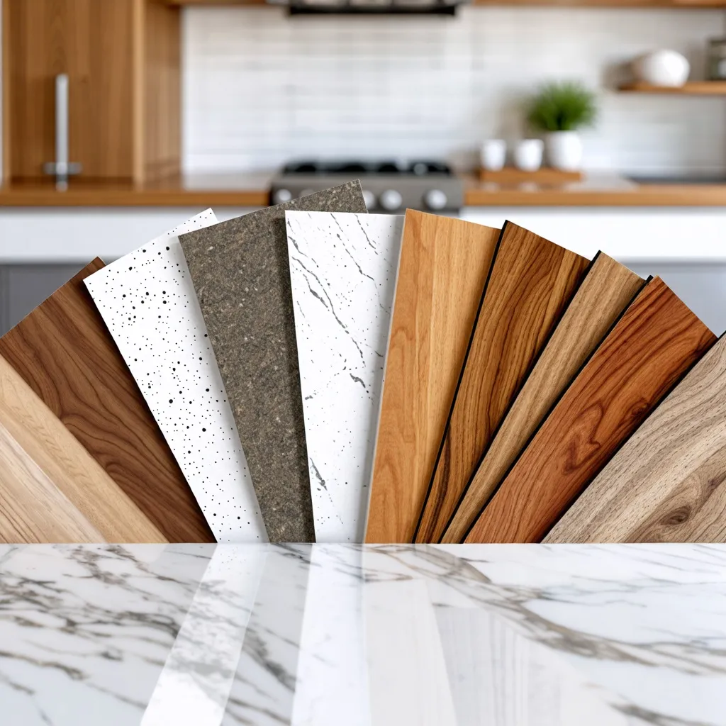 Diseño de interiores: Muestras de materiales para cocina moderna.