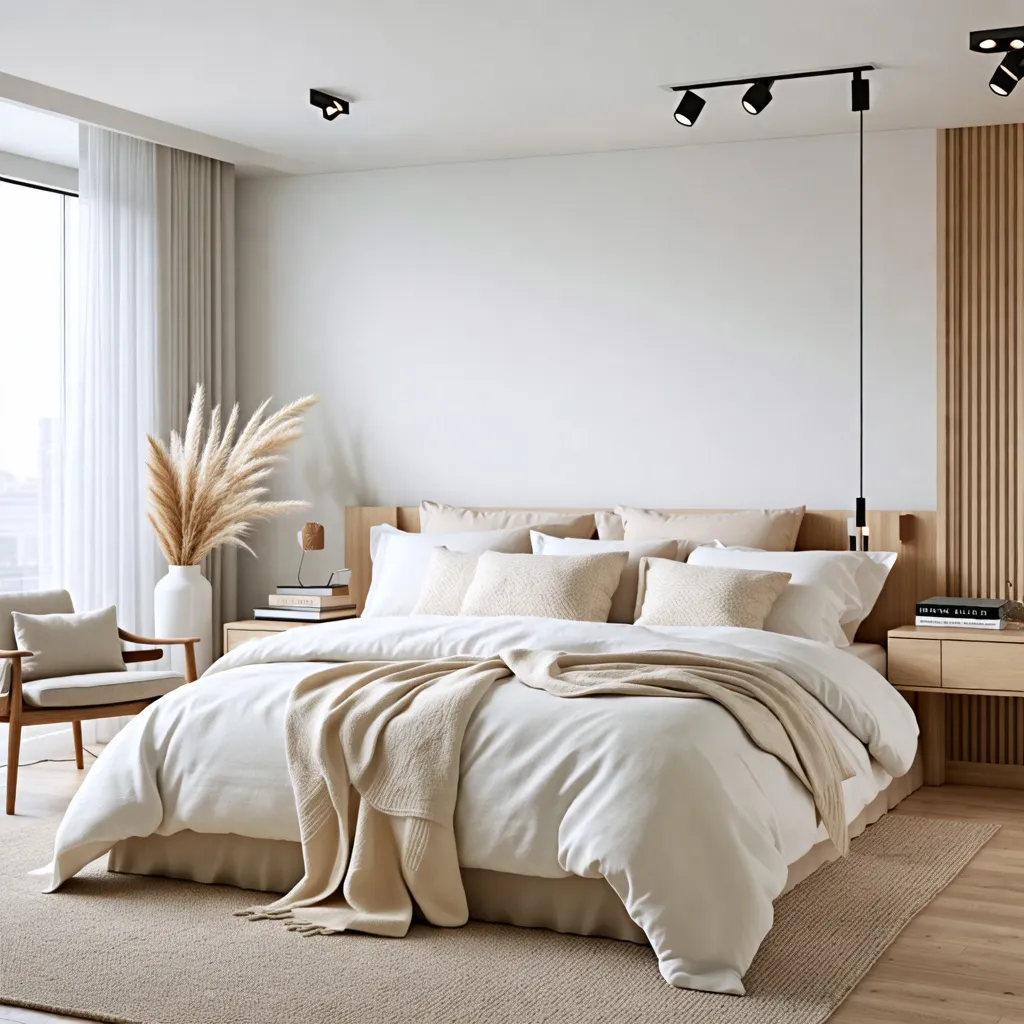 Dormitorio acogedor y elegante con detalles naturales.
