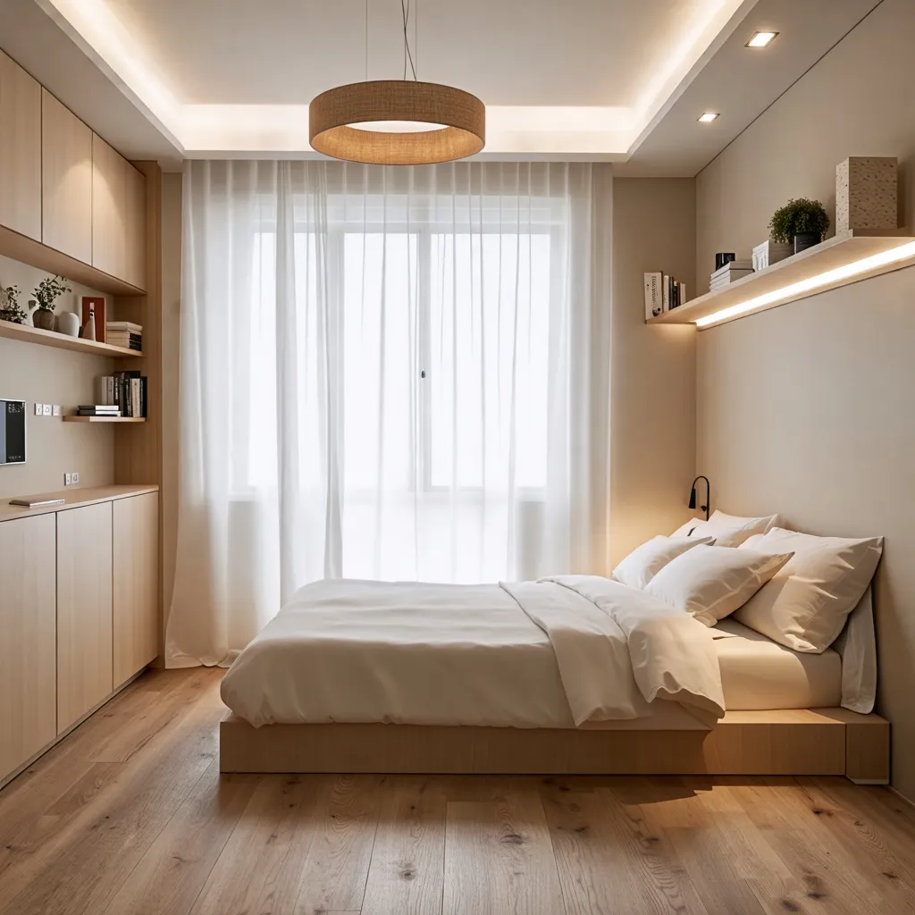 Dormitorio acogedor y luminoso, diseño minimalista y elegante.