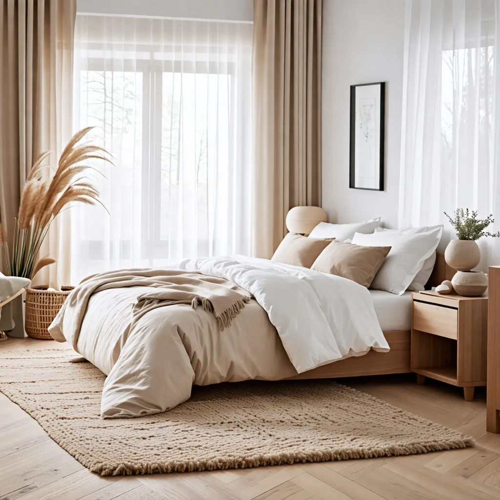 Dormitorio acogedor y luminoso, diseño moderno y natural.