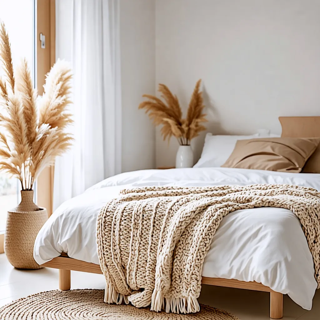 Cálido y acogedor dormitorio con detalles naturales.