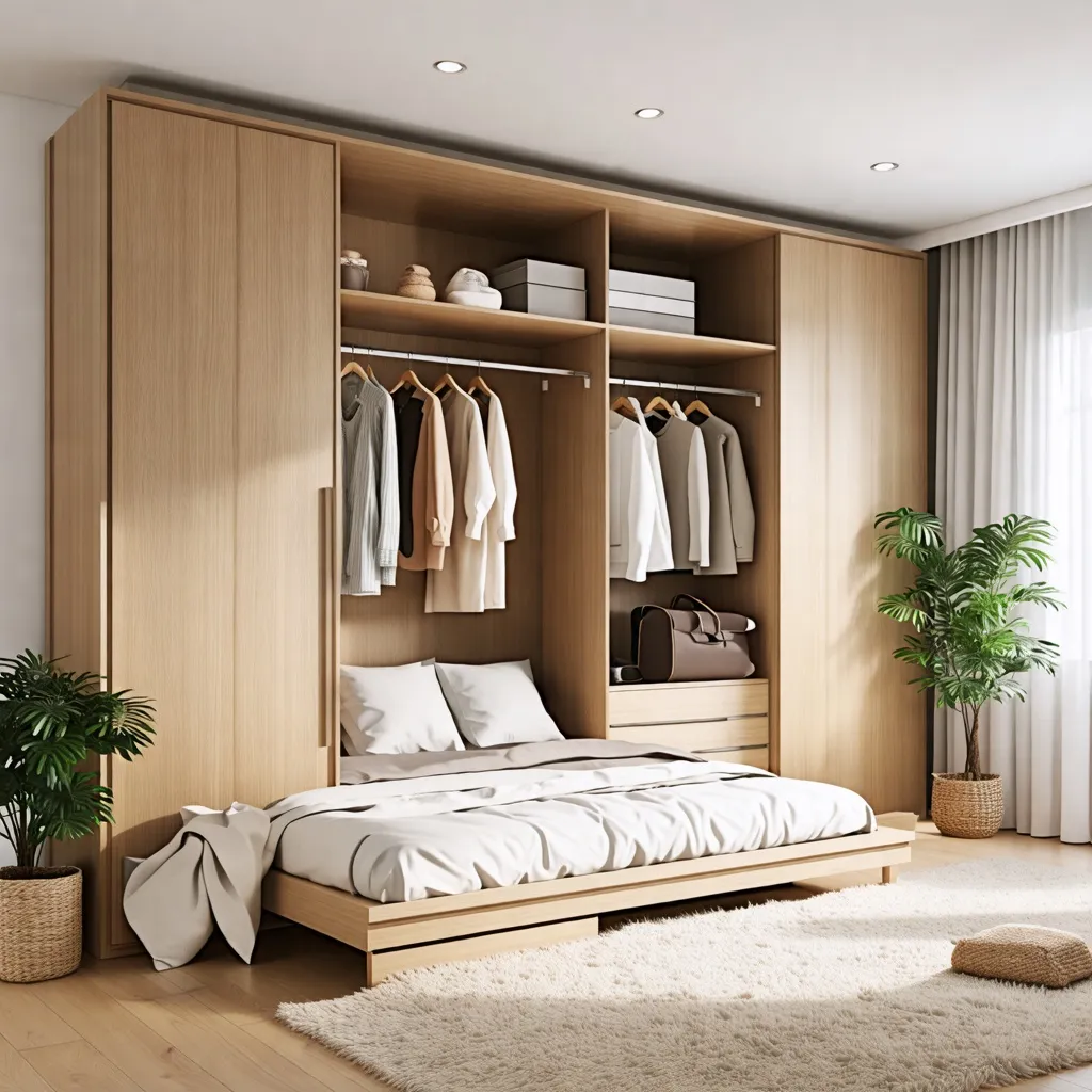 Dormitorio contemporáneo y acogedor con armario integrado.