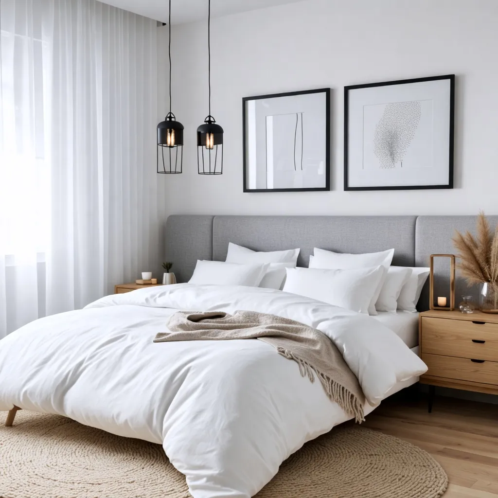 Dormitorio moderno y acogedor con detalles minimalistas.