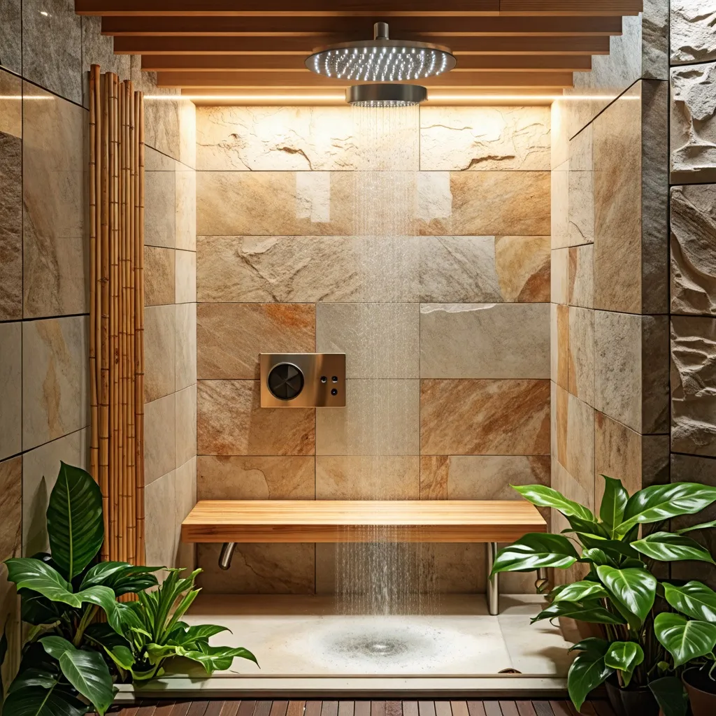 Ducha de ensueño en ambiente natural y relajante.
