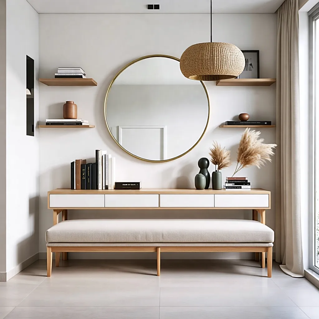 Elegante y acogedor espacio de decoración interior con detalles naturales.