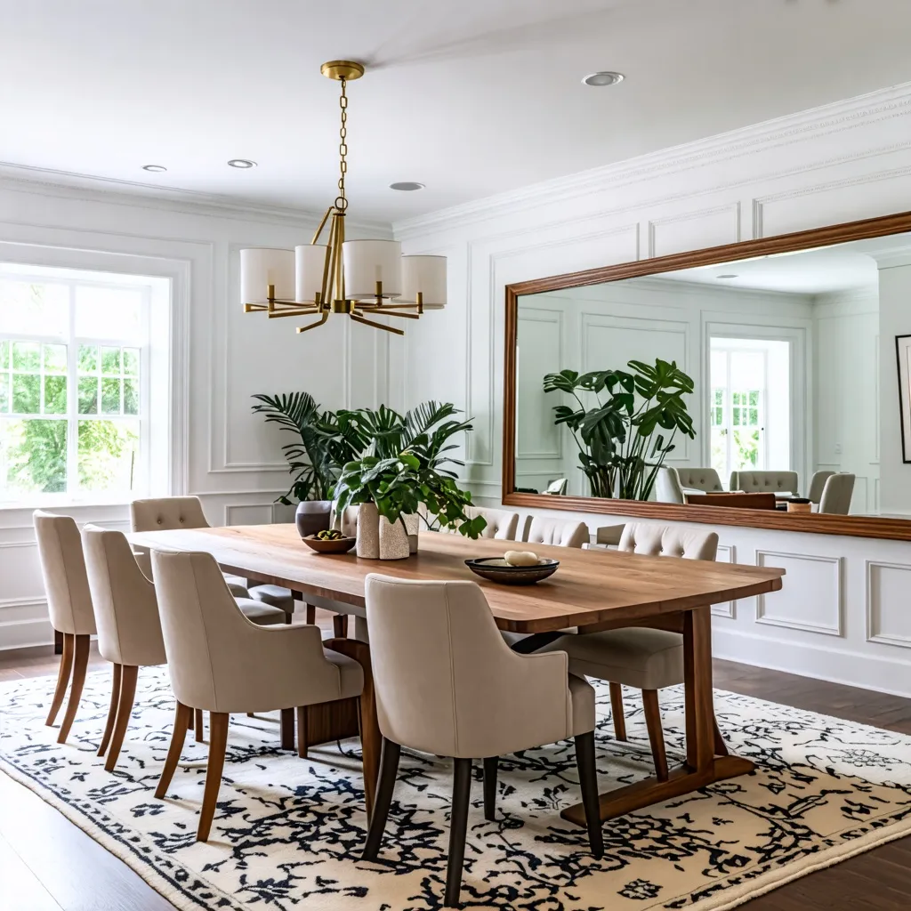Elegante comedor con mesa de madera y sillas acogedoras.