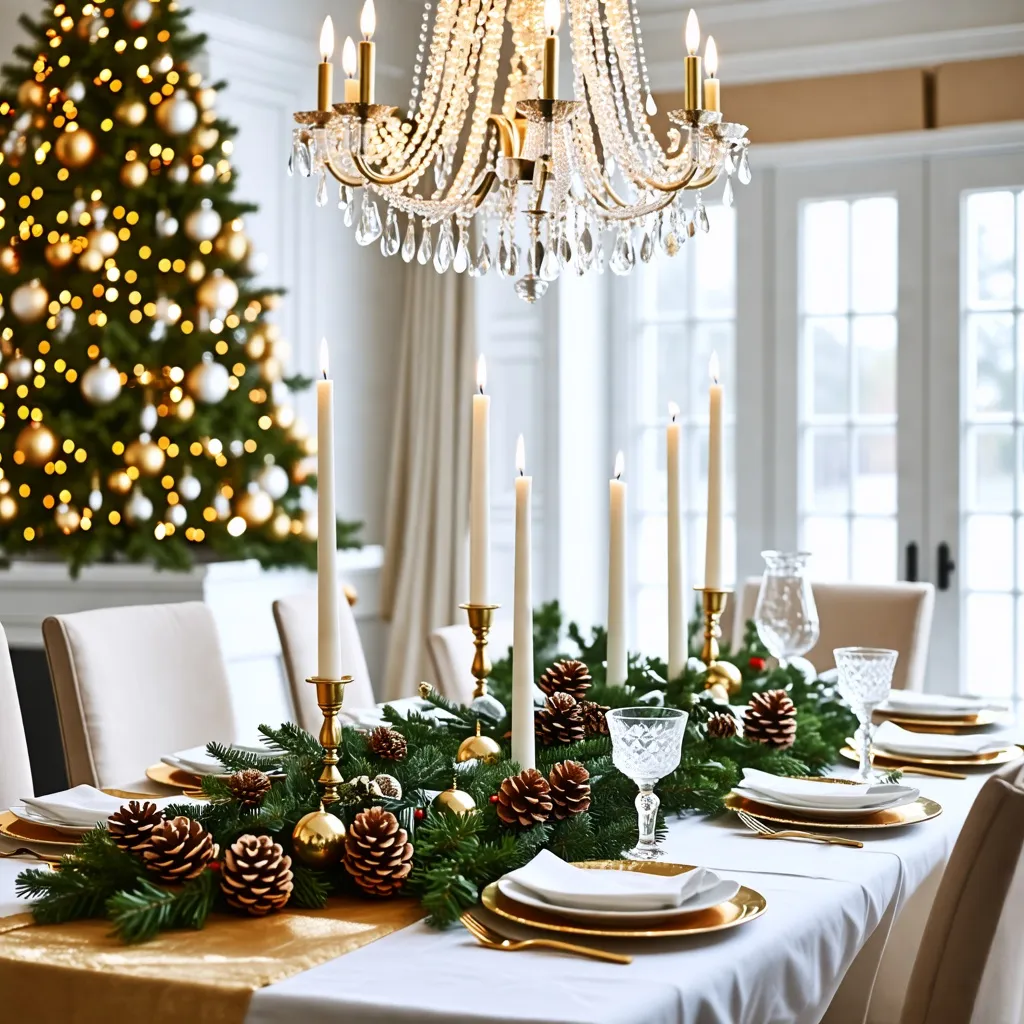 Elegante decoración navideña en comedor acogedor y luminoso.
