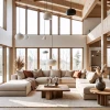 Elegante diseño de interiores en un acogedor espacio con vistas panorámicas.