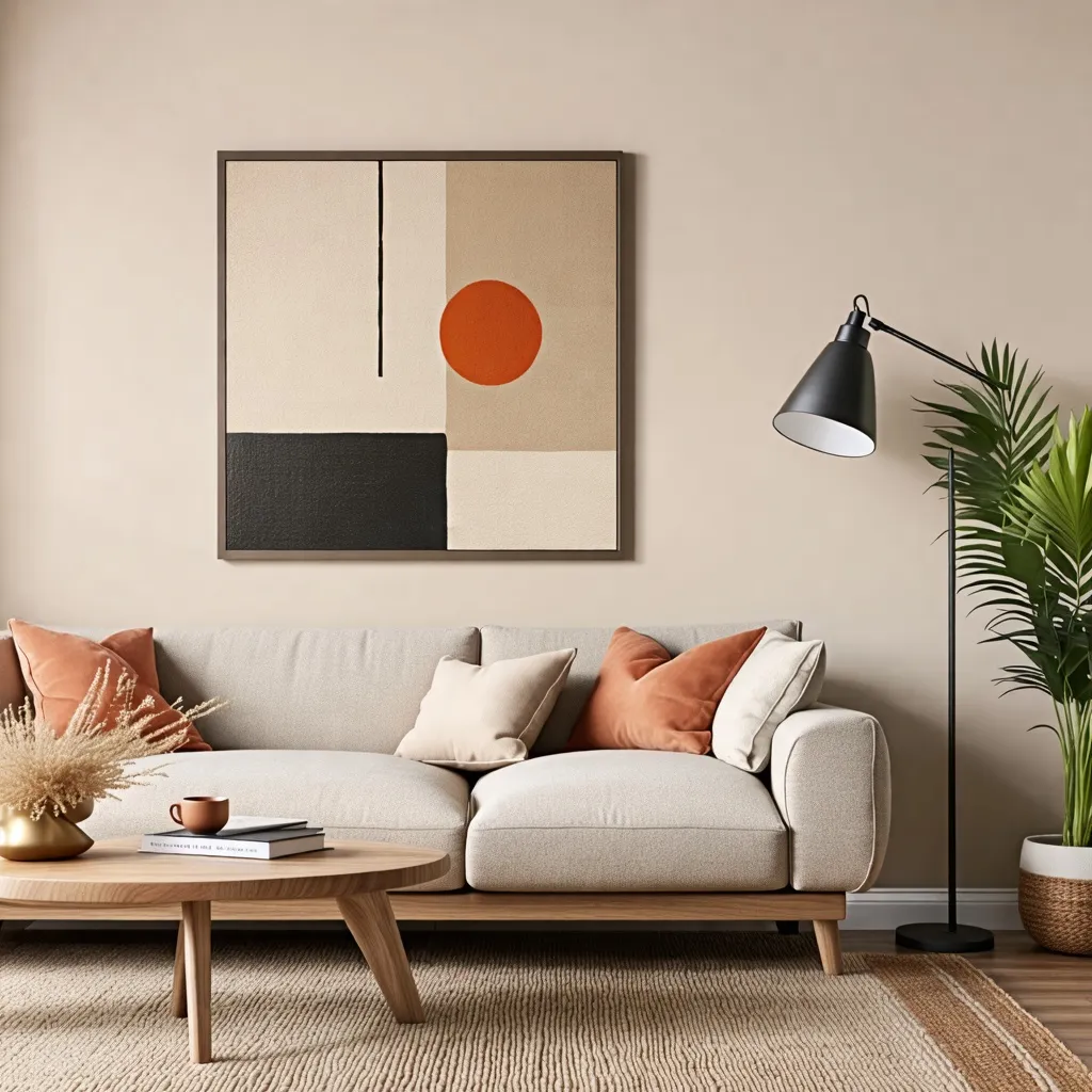 Elegante diseño de interiores con arte minimalista y plantas.