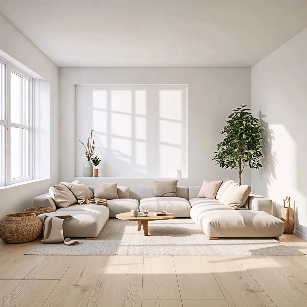 Elegante espacio de estar con muebles cómodos y decoración natural.