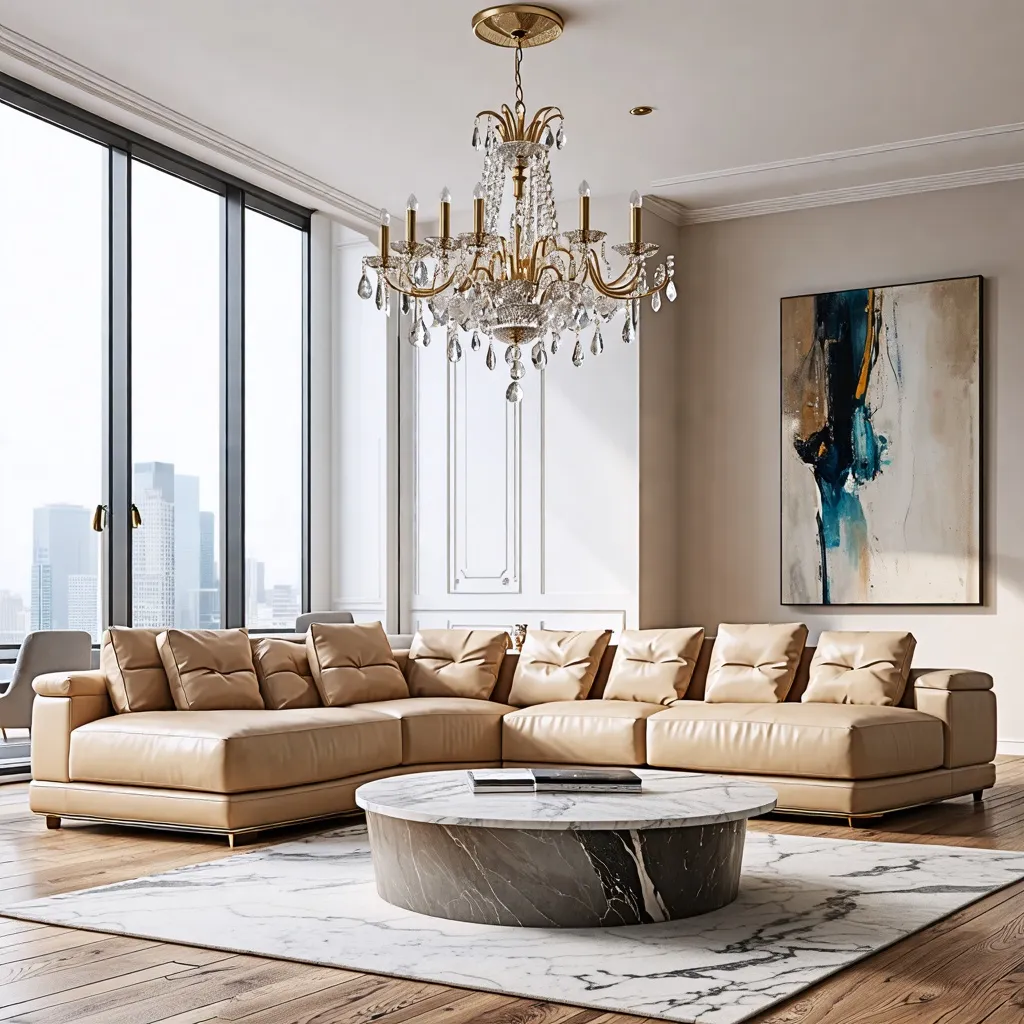 Elegante y lujoso interior con vista panorámica de la ciudad.
