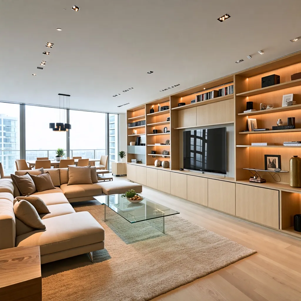 Elegante y luminoso espacio de estar con vistas panorámicas.