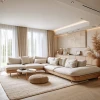 Elegante y luminoso interior de sala de estar con sofás cómodos.