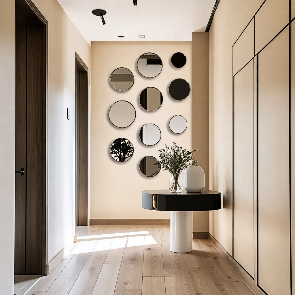 Elegante y minimalista: decoración de interiores con espejos circulares.