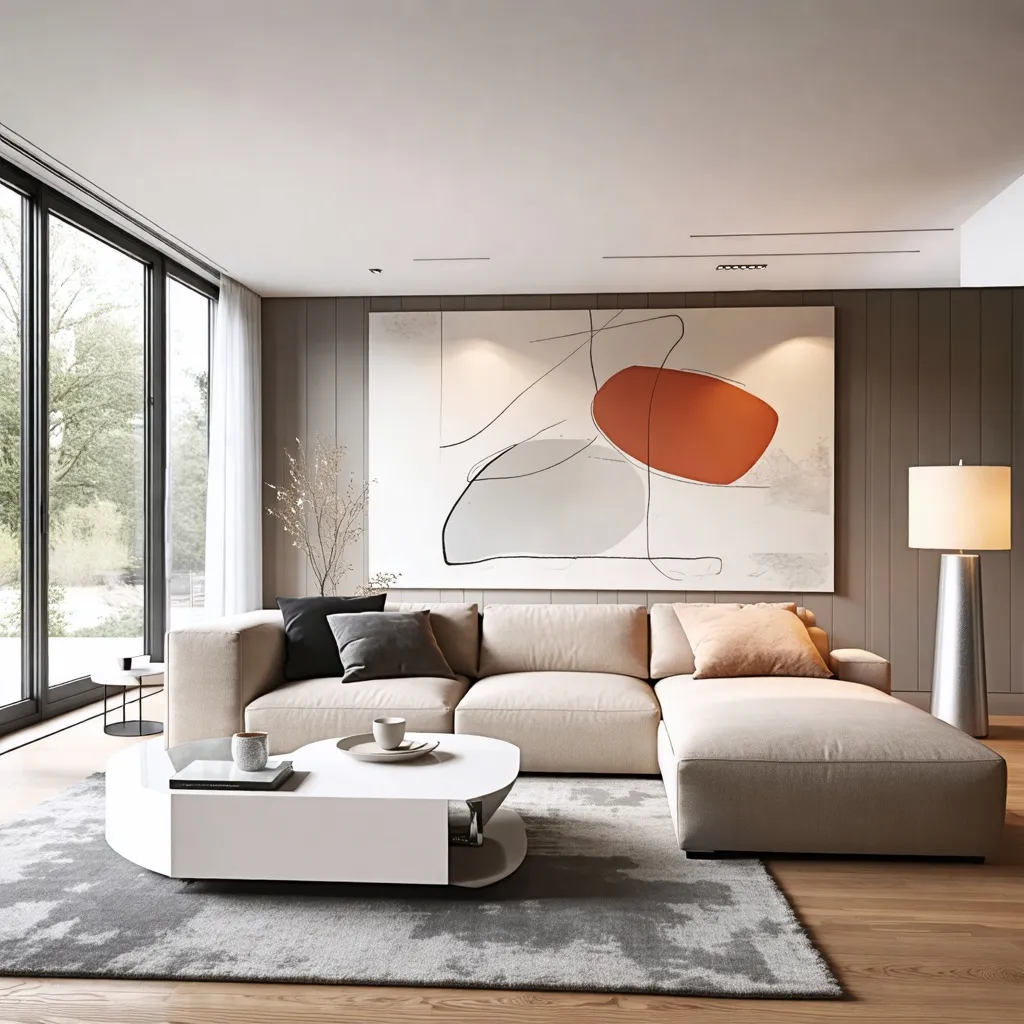 Elegante y moderno diseño de interiores con arte abstracto.