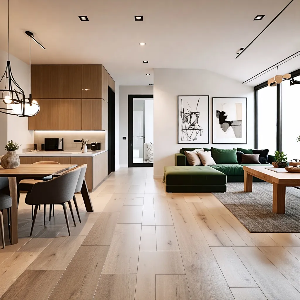 Elegante y moderno interior de apartamento con detalles de diseño.